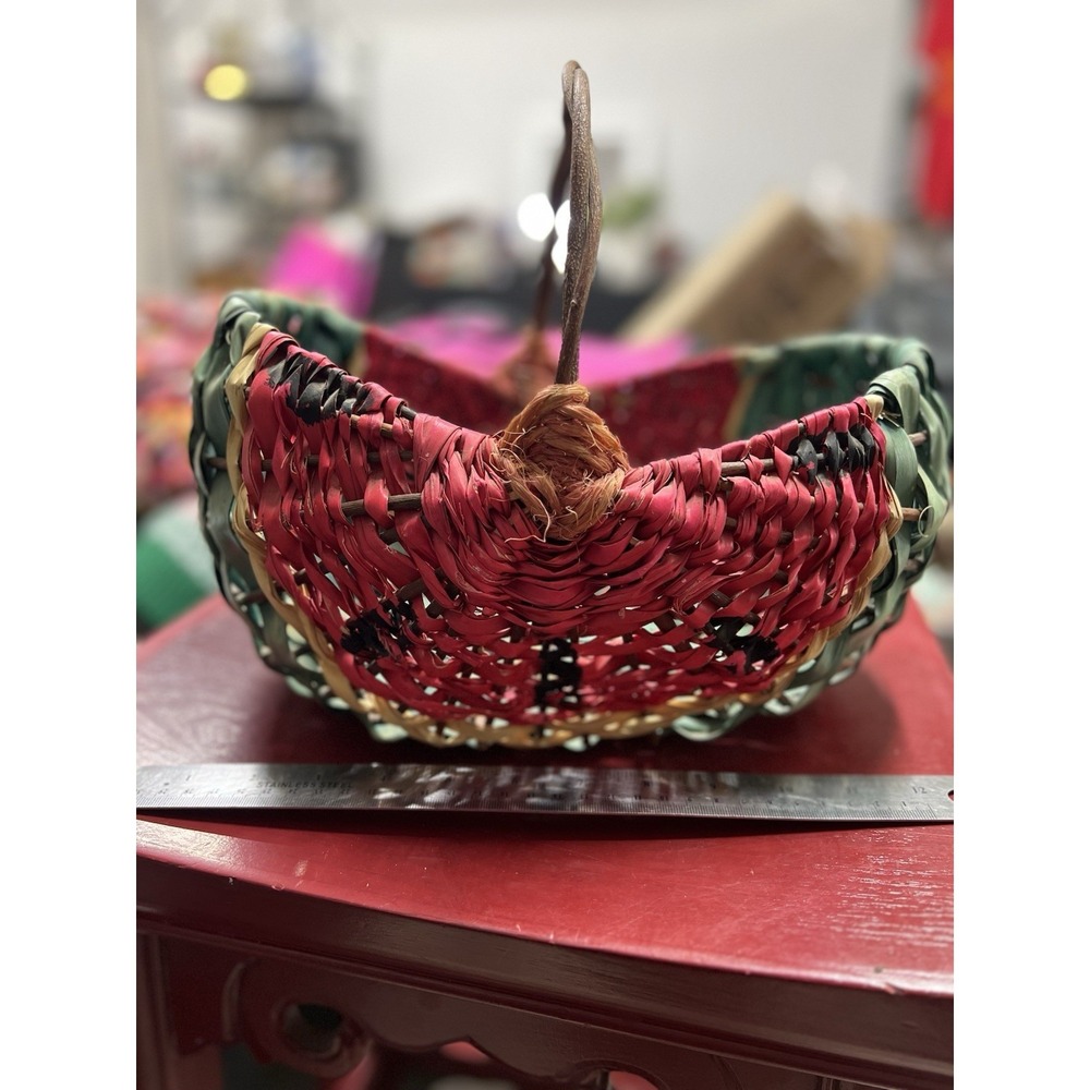 Vintage Handmade Watermelon Wicker Basket 12.5 in.
